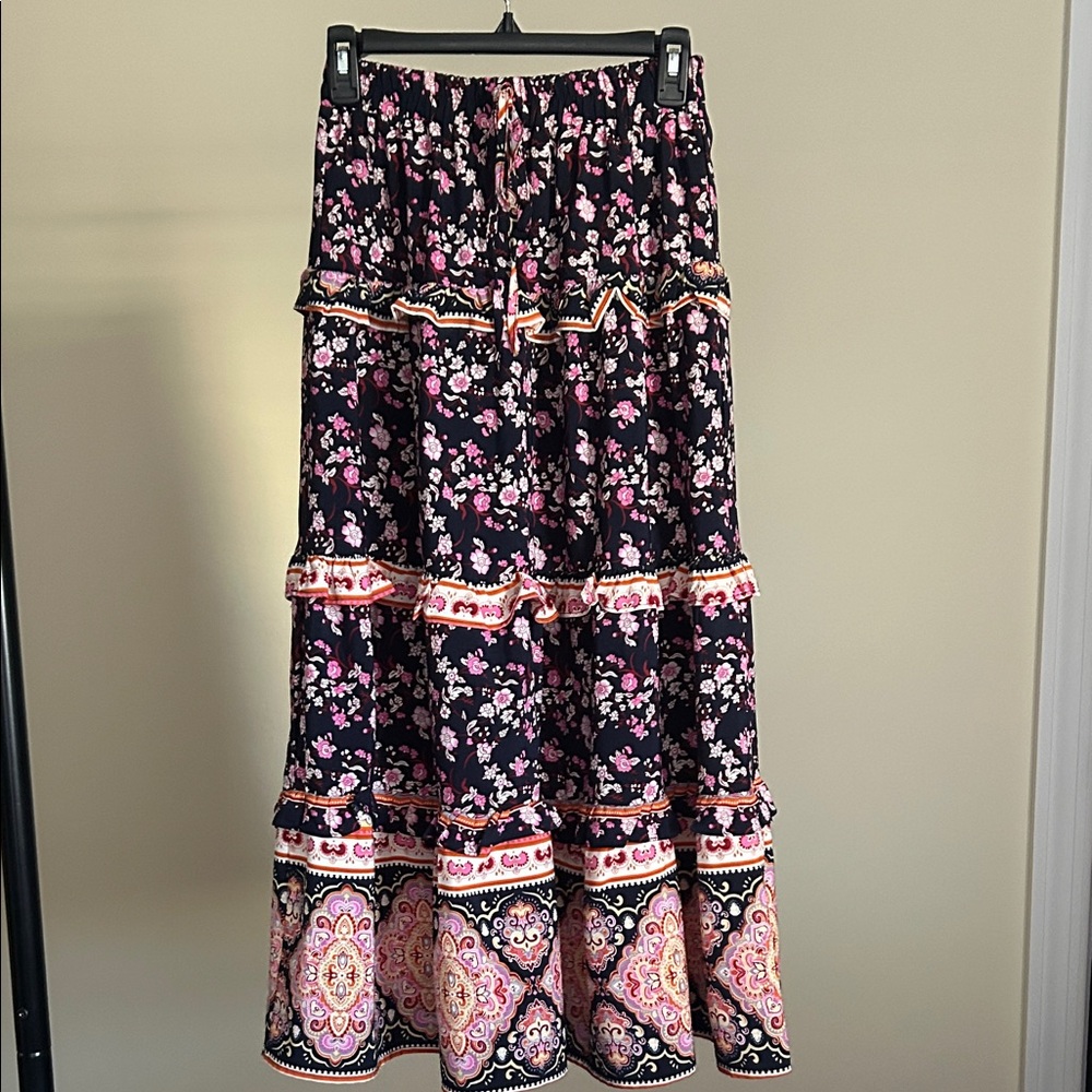 Alice Blue Floral Maxi Skirt - Black and Pink
